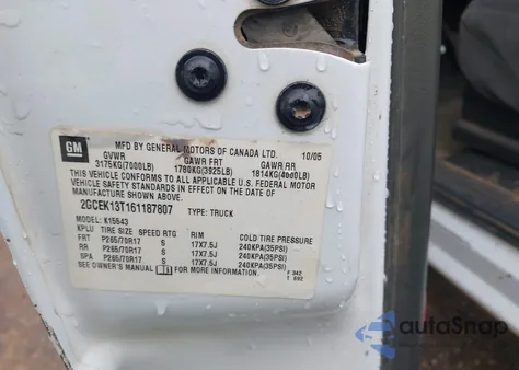 2006 Chevrolet Silverado 1500 Lt1 z USA, uszkodzony, nr VIN 2GCEK13T161187807